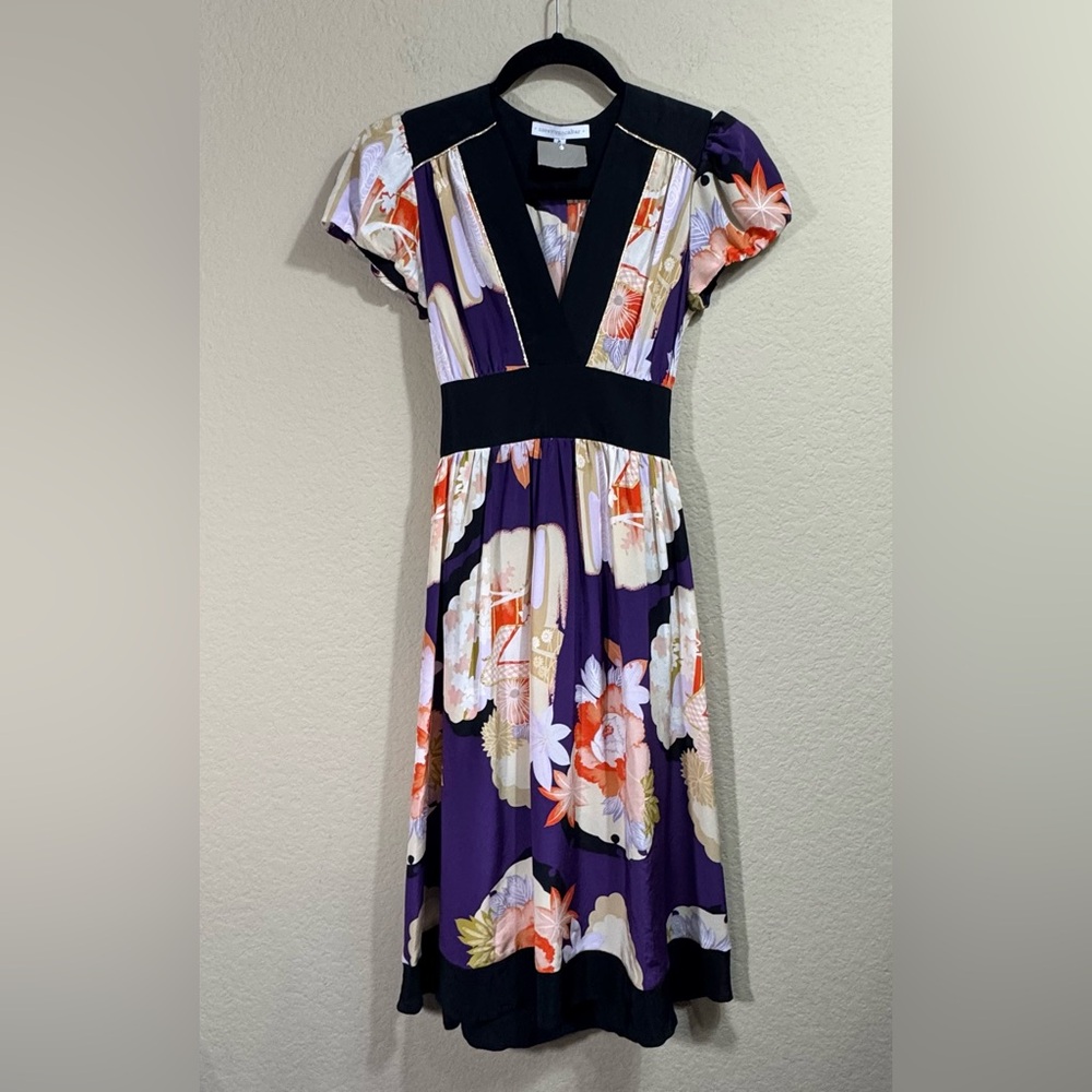 NEW Corey Lynn Calter Women's Silk Floral Fit and Flare Cap Sleeve Midi Dress 0
